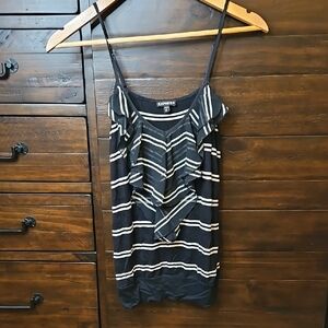 Express Black & White Striped Ruffle Cami